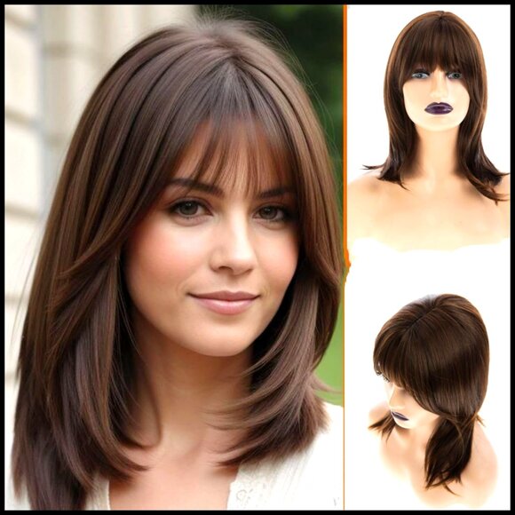 Synthetic Heat Resistant Layered Wig with Bangs Natural Straight Halloween main image 7